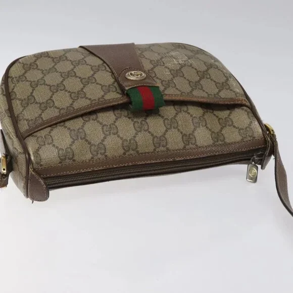 GUCCI GG Supreme Web Sherry Line Bag PVC Beige Gold 89 02 032 Auth - Picture 11 of 16